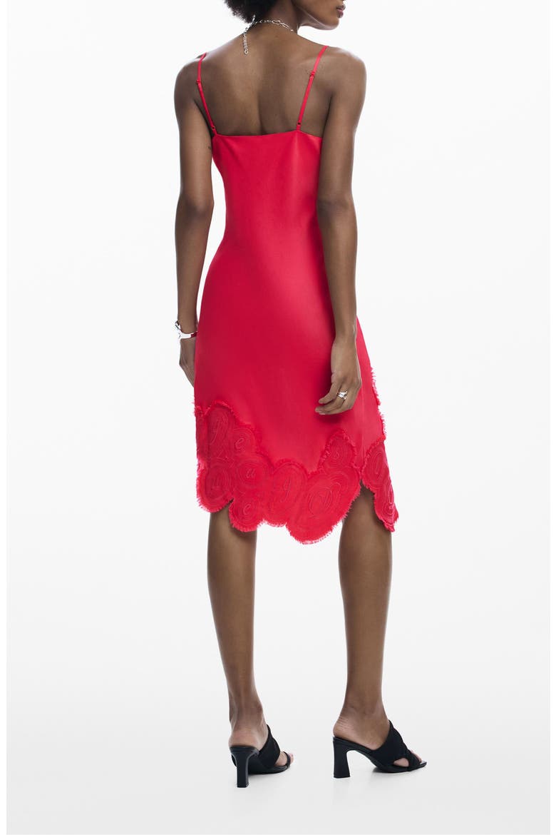 Lace Trim Asymmetric Slipdress, Alternate, color, RED