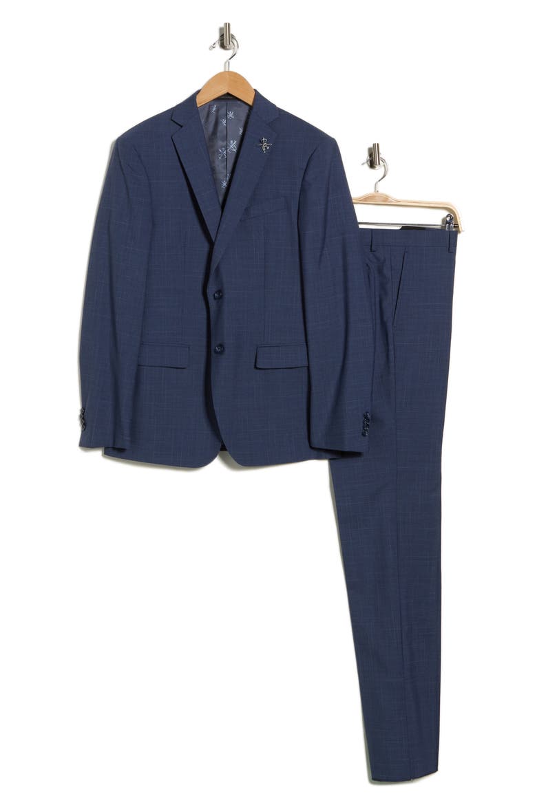 Solid Neat Wool Blend Two Button Suit, Alternate, color, BLUE