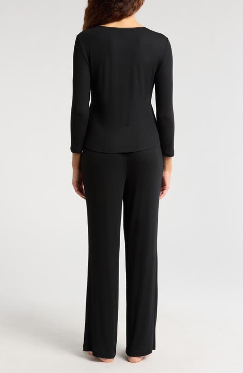Natori Rib Essentials Long Sleeve Pajama Set In Black