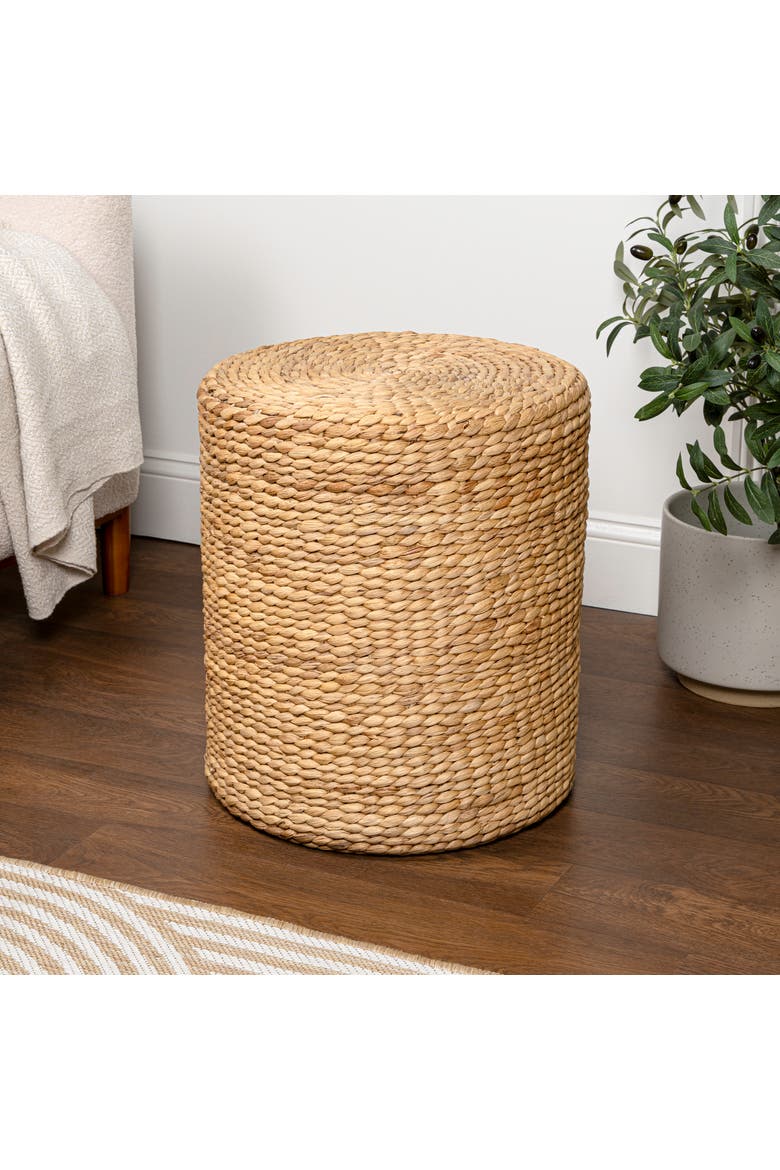Zoey Bohemian Round Woven Water Hyacinth Pouf Ottoman Stool, Footrest & Extra Seating for Living Spaces, Alternate, color, Natural