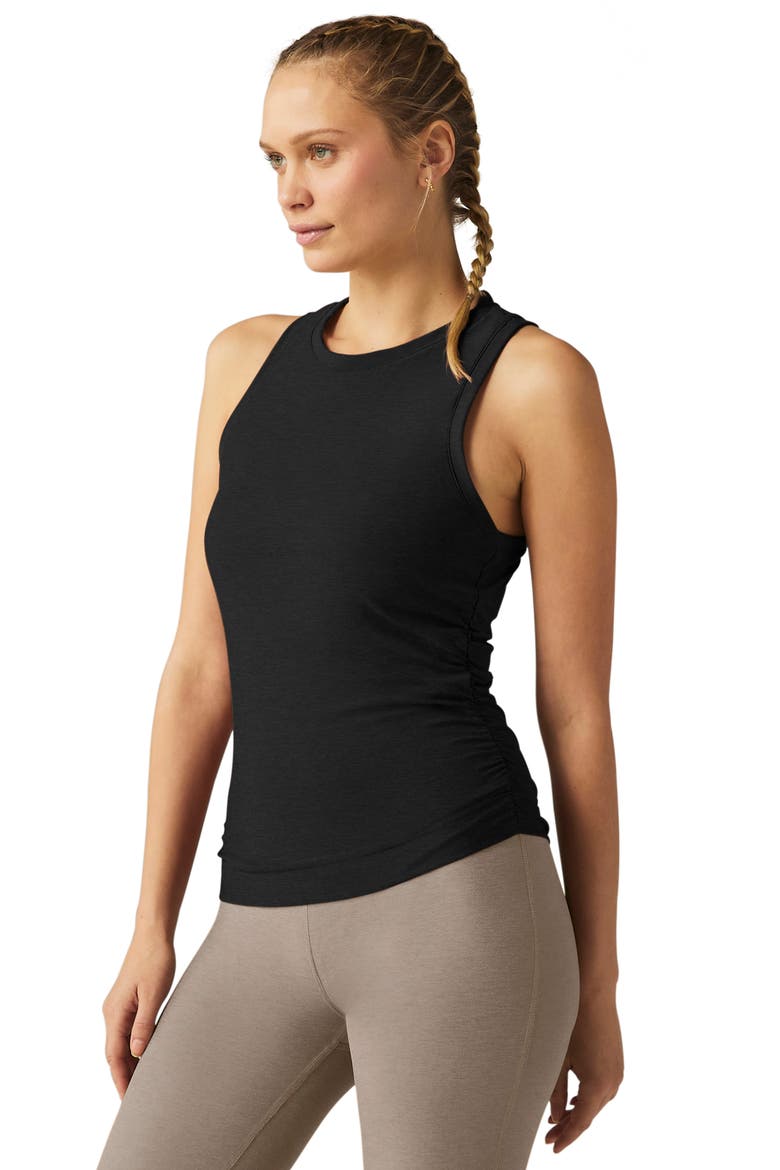 Featherweight Your Fit Ruched Tank Top, Alternate, color, DARKEST NIGHT
