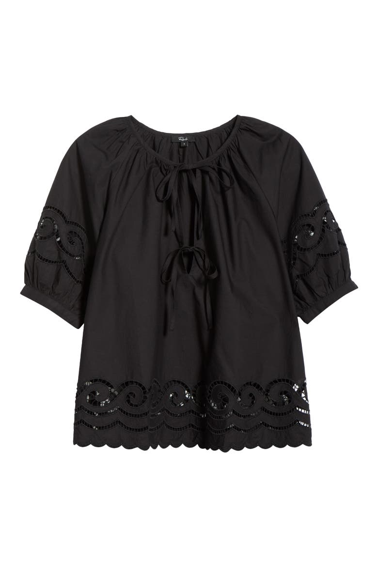 Catalene Embroidered Eyelet Cotton Peasant Top, Alternate, color, BLACK EMBROIDERY