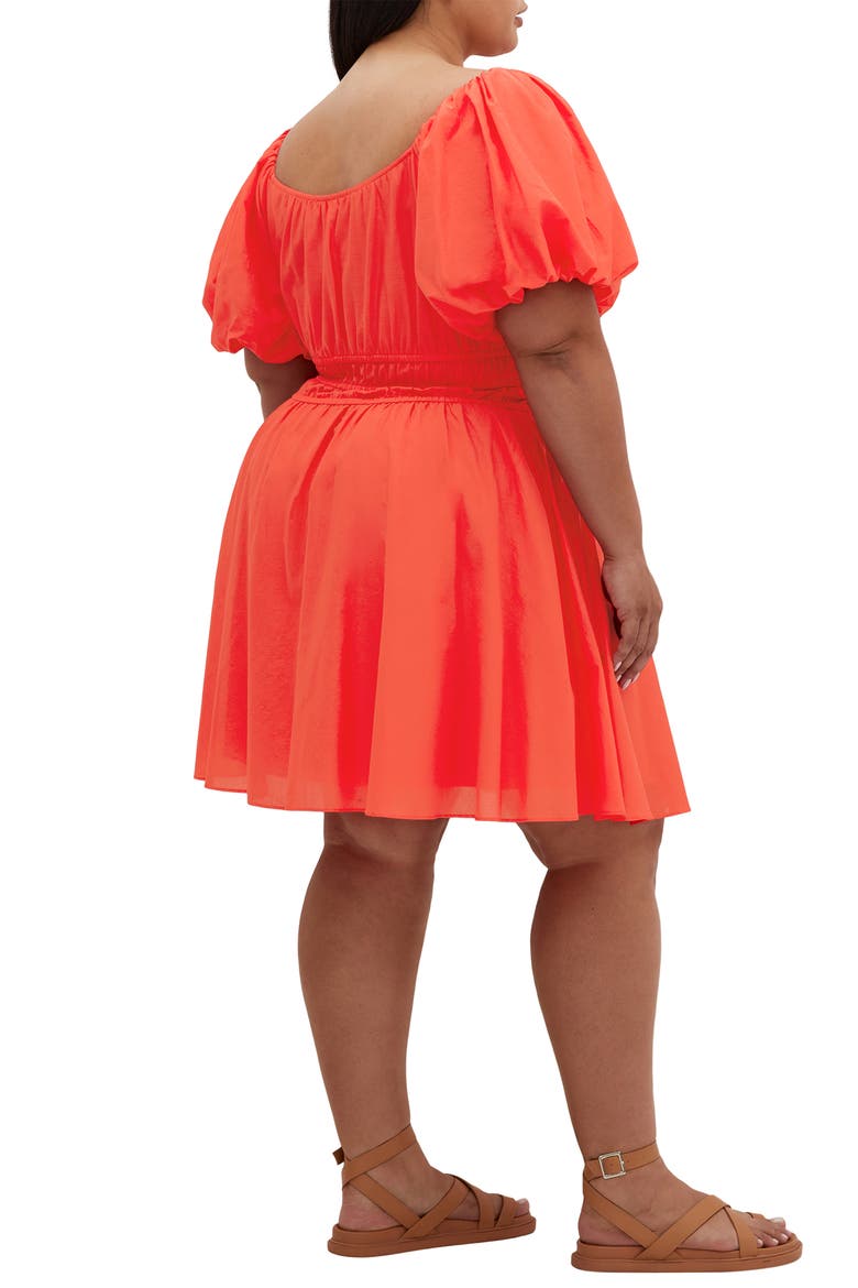 Lillian Puff Sleeve Cotton Fit & Flare Dress, Alternate, color, SUNSET CORAL