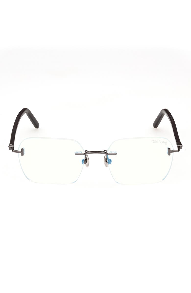 TOM FORD 54mm Rectangular Blue Light Blocking Optical Glasses, Main, color, Ruthenium Black / T Logo