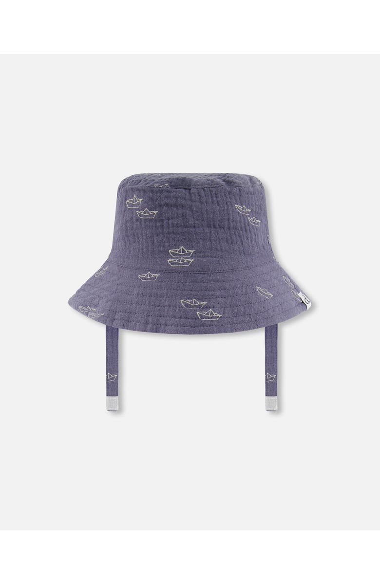 Deux par Deux Baby Boy's Printed Muslin Bucket Hat Navy Blue Paper Boats, Main, color,