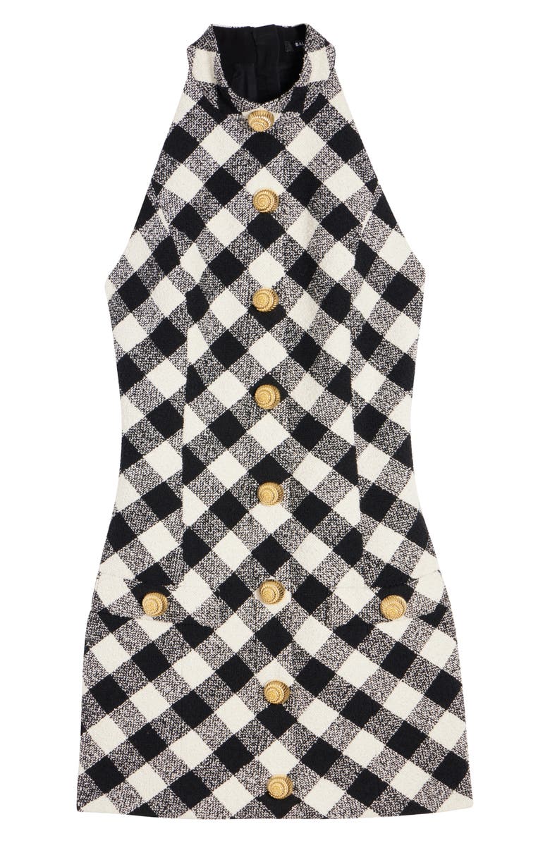 Balmain Gingham Tweed Minidress, Alternate, color, 