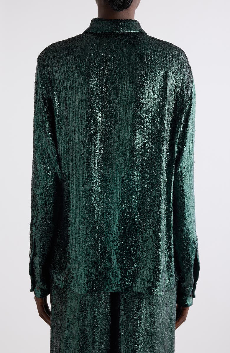 Dries Van Noten Chowy Sequin Button-Up Shirt, Alternate, color, Bottle