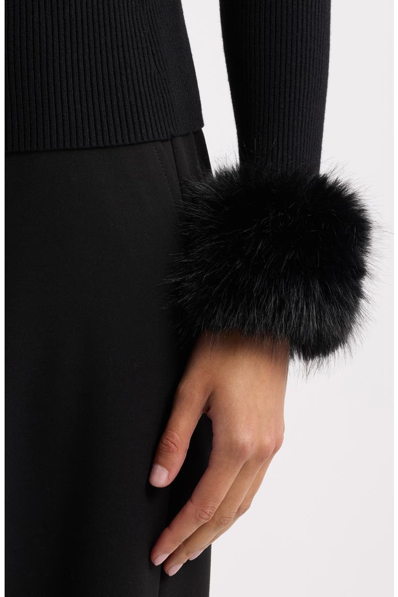 The Savannah Faux Fur Cuff Sweater, Alternate, color, NOIR