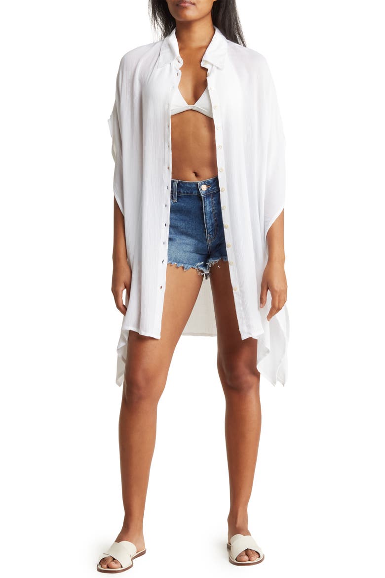 Sharkbite Button-Up Coverup, Main, color, WHITE