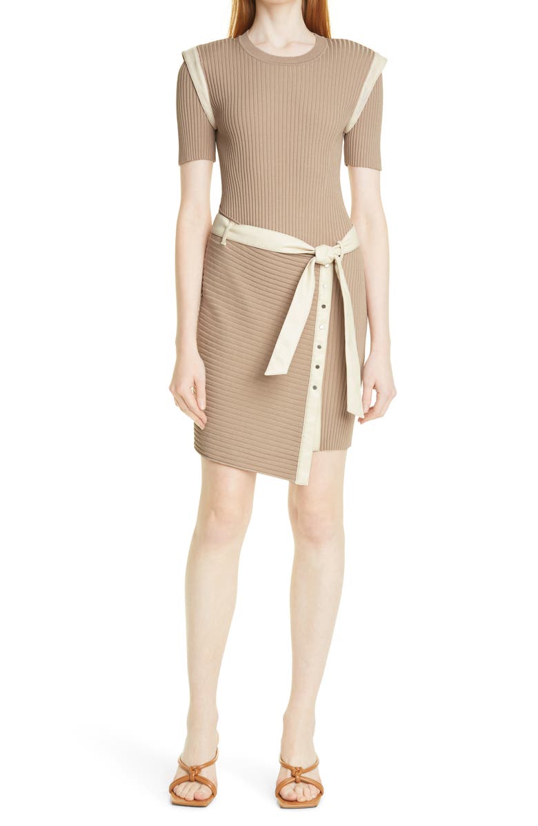 Simkhai Jonathan Simkhai Hardin Compact Ribbed Belted Short Sleeve Dress, Main, color, 