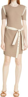 Simkhai Jonathan Simkhai Hardin Compact Ribbed Belted Short Sleeve Dress