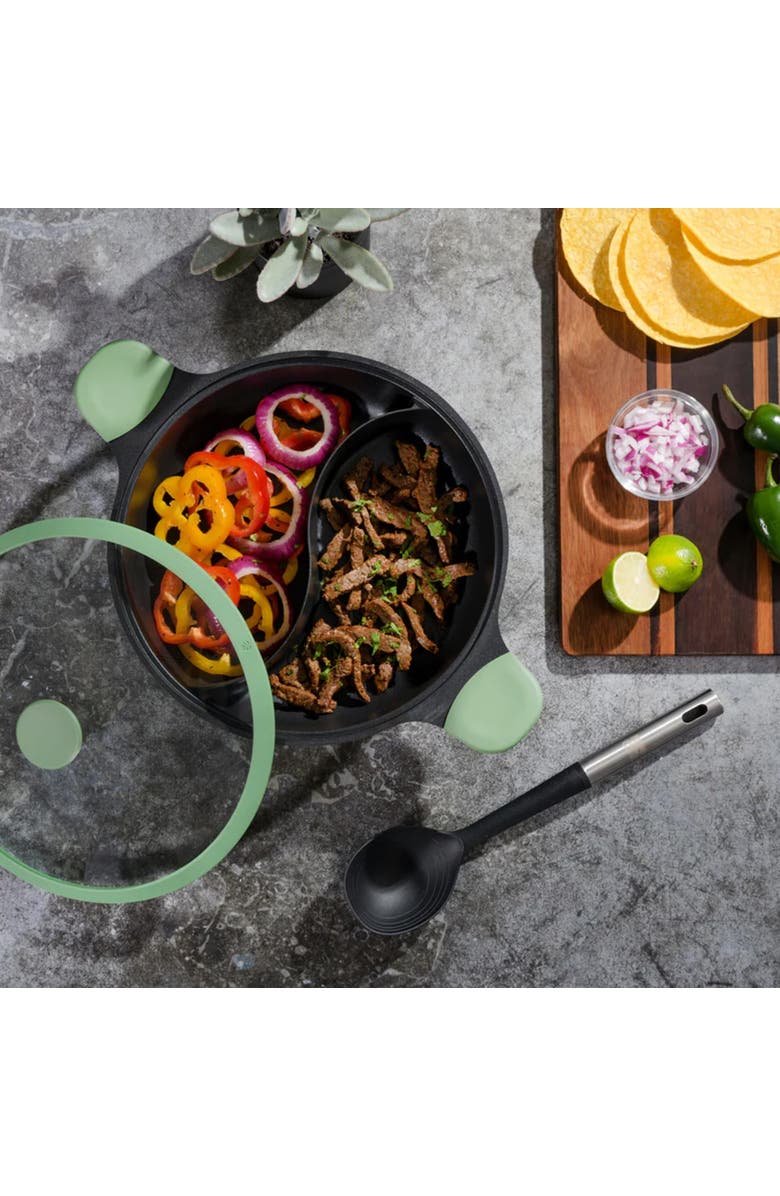 Kenmore Theodore 6.5 Quart Nonstick Cast Aluminum Divided Hot Pot Pan with Lid, Alternate, color, Black