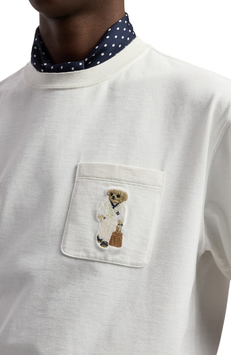 Ralph Lauren Purple Label Relaxed Fit Bear Embroidered Pocket T-Shirt, Alternate, color, Deckwash White