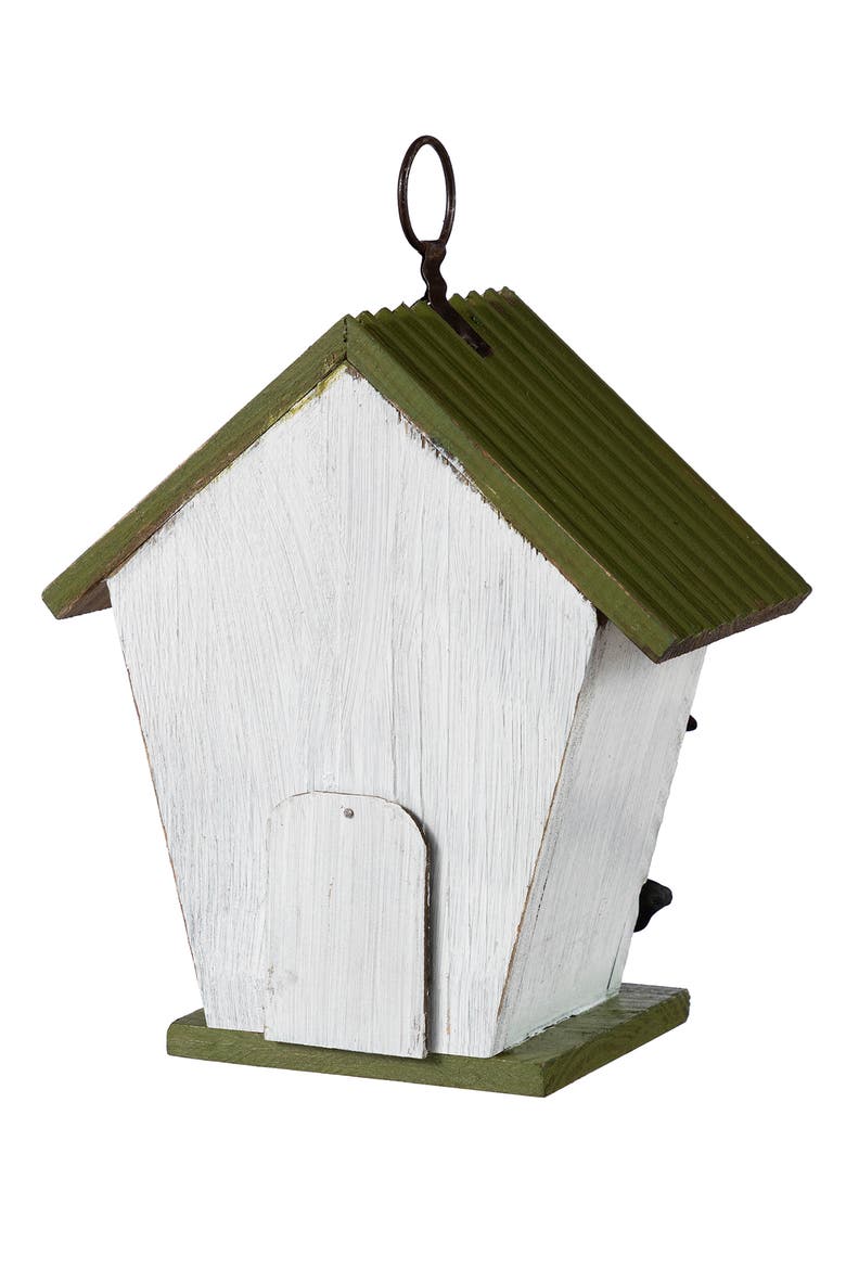 Distressed Solid Wood Decorative Outdoor Garden Birdhouse with 3D Flower or Maple, Alternate, color, Green