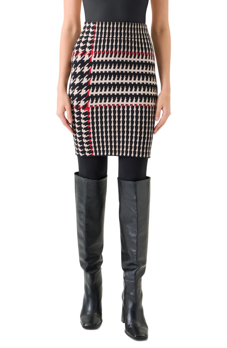 Akris punto Mixed Houndstooth Check Stretch Virgin Wool Knit Skirt, Main, color,