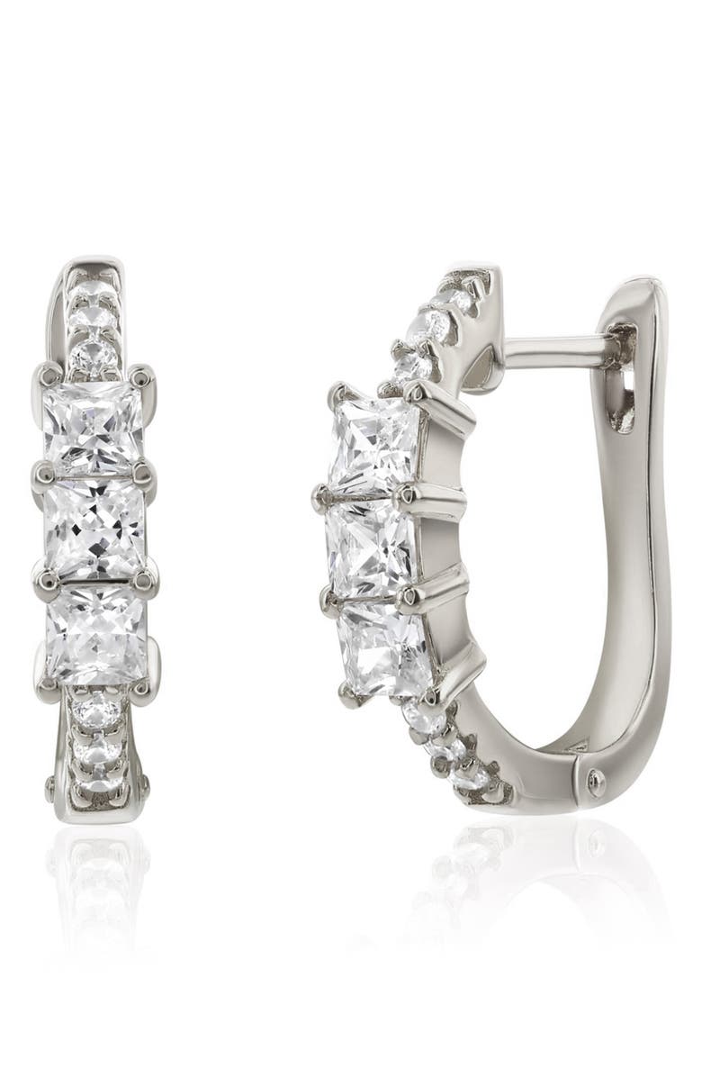 SUZY LEVIAN Cubic Zirconia Huggie Hoop Earrings, Main, color, White Gold
