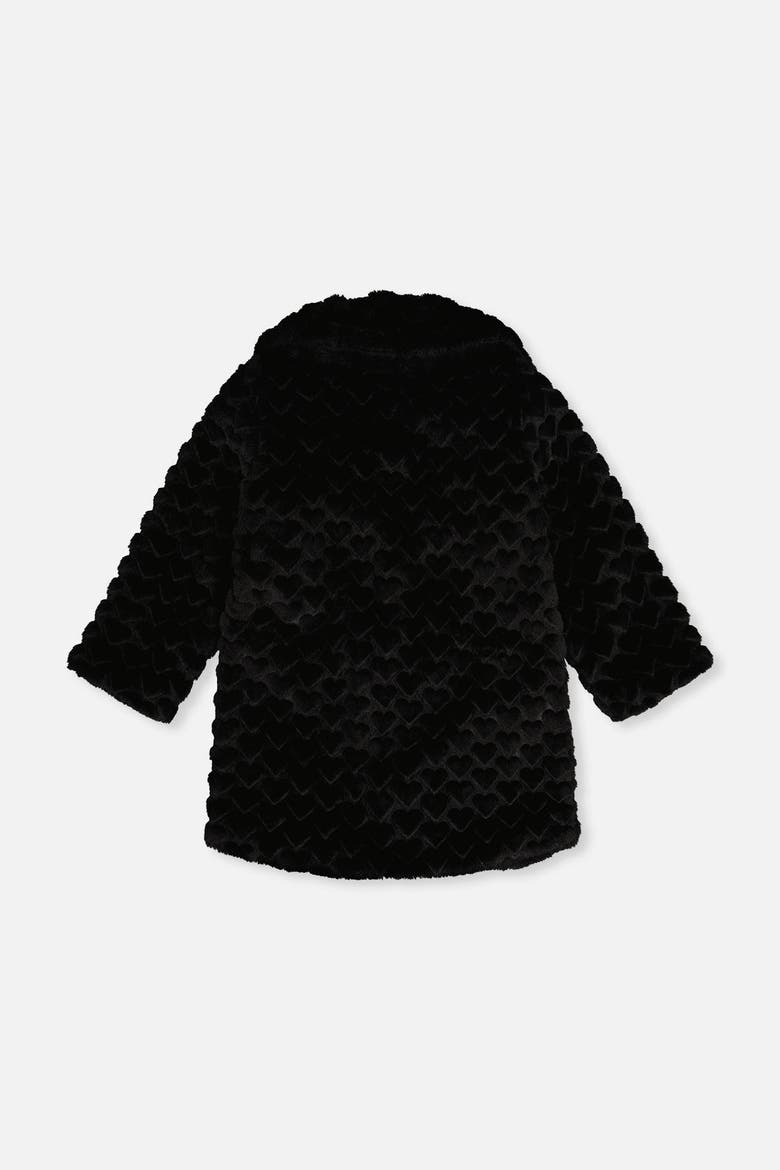 Heart Textured Faux Fur Button Front Long Coat, Alternate, color, Black