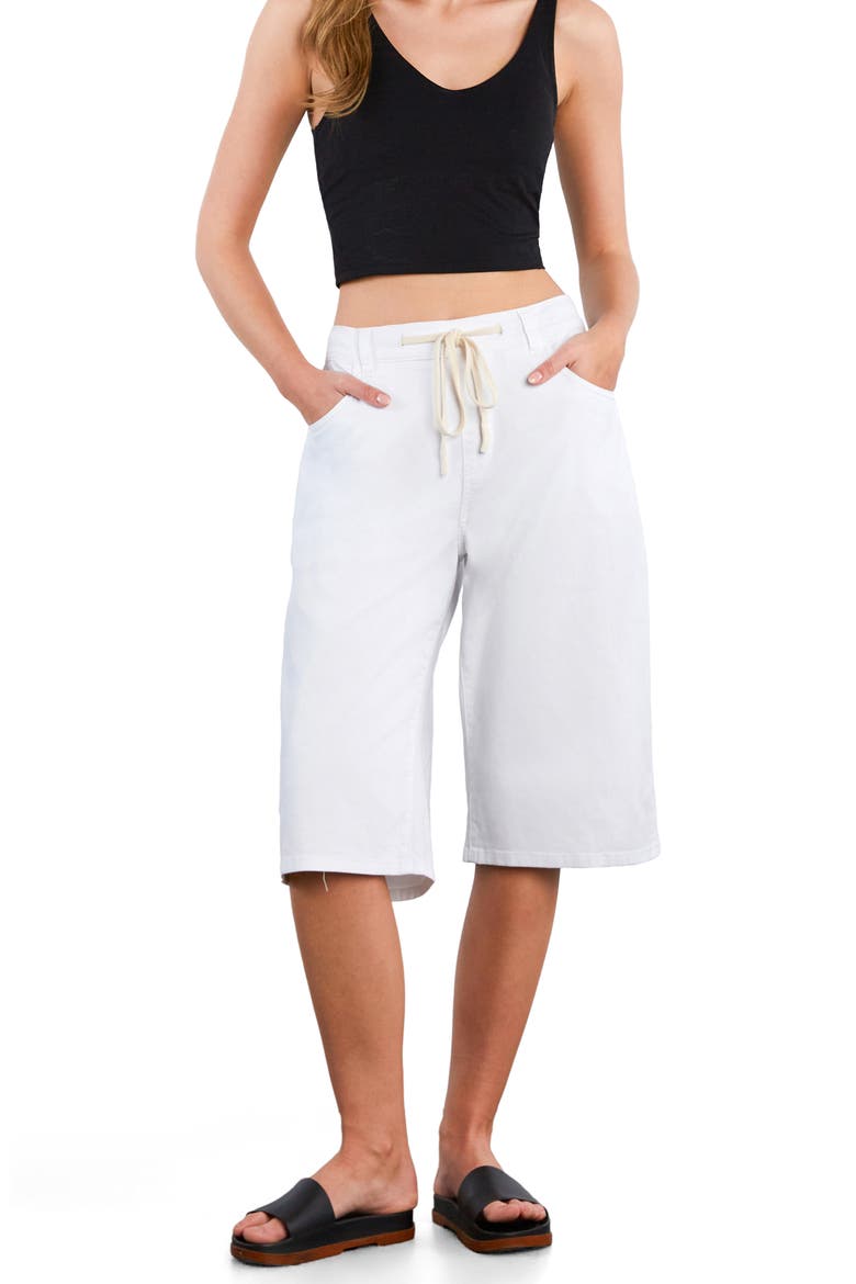 Hob Drawstring Denim Shorts, Alternate, color, WHITE