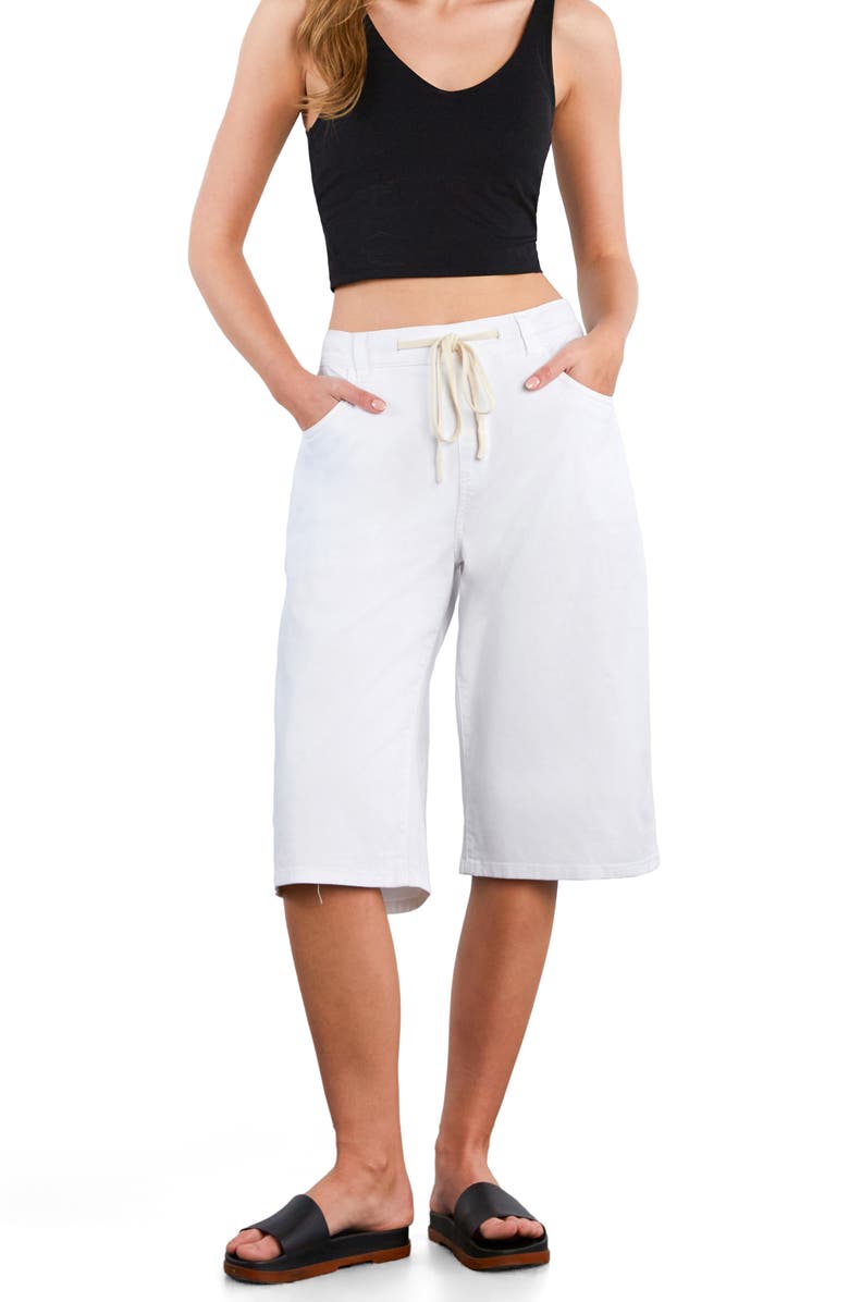 HINT OF BLU Hob Drawstring Denim Shorts, Alternate, color, White