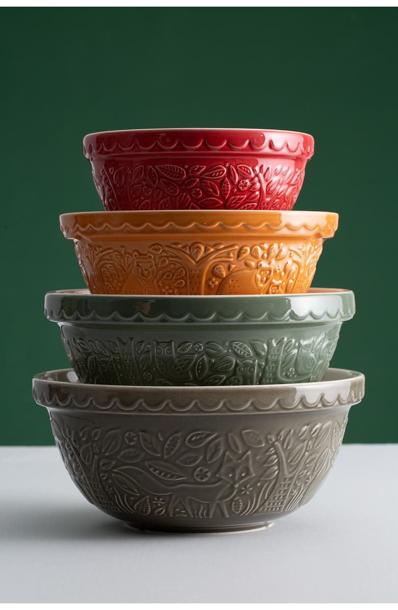 MASON CASH In the Forest Mini Bowl Set, 4 Stoneware Prep Bowls with Embossed Woodland Designs, Alternate, color, Multicolored