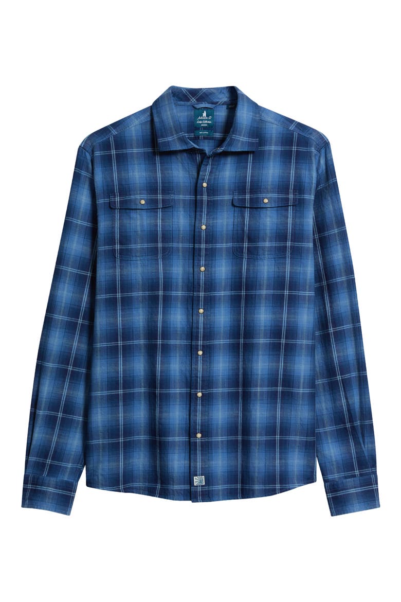 Snap Indigo Plaid Cotton Shirt, Alternate, color, LAKE