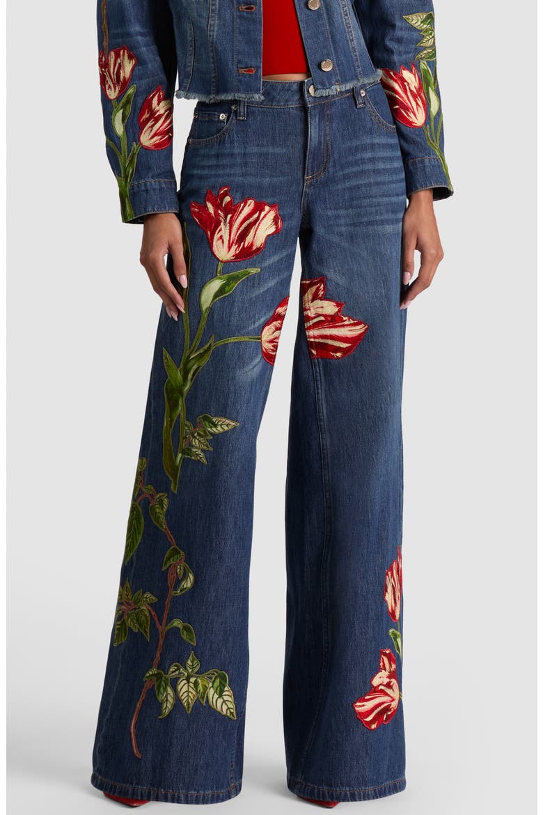Amazing Low Rise Baggy Wide Leg Embroidered Jeans, Main, color, FREYJA BLUE/ SOFT TULIP