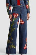 Alice + Olivia Amazing Low Rise Baggy Wide Leg Embroidered Jeans