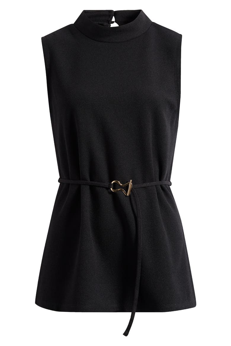 Sleeveless Belted Mock Neck Top, Alternate, color, RICH BLACK