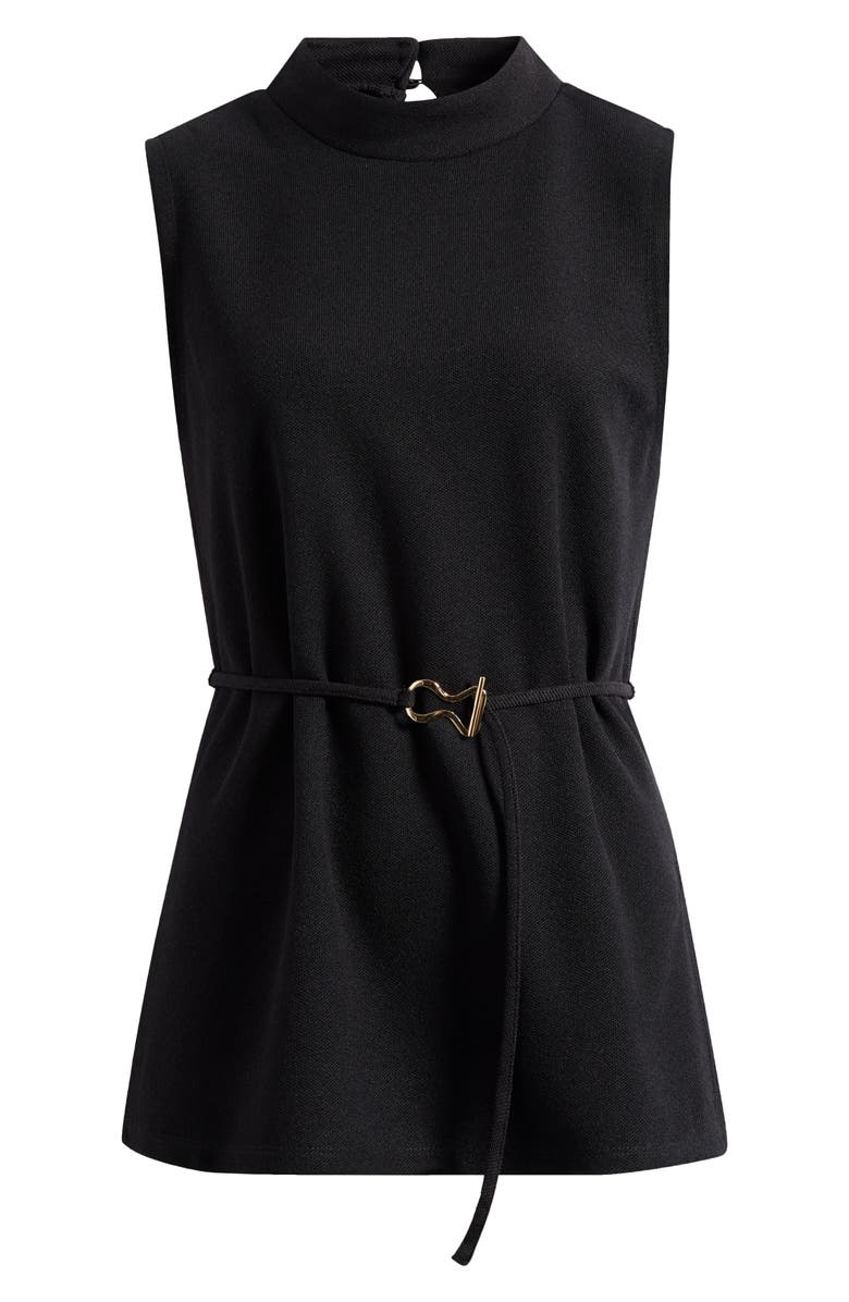 Vince Camuto Sleeveless Belted Mock Neck Top, Alternate, color, Rich Black
