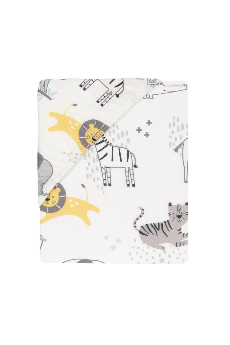 Animal Jungle Soft 100% Cotton Jersey Baby Fitted Crib Sheet, Alternate, color, White Multi