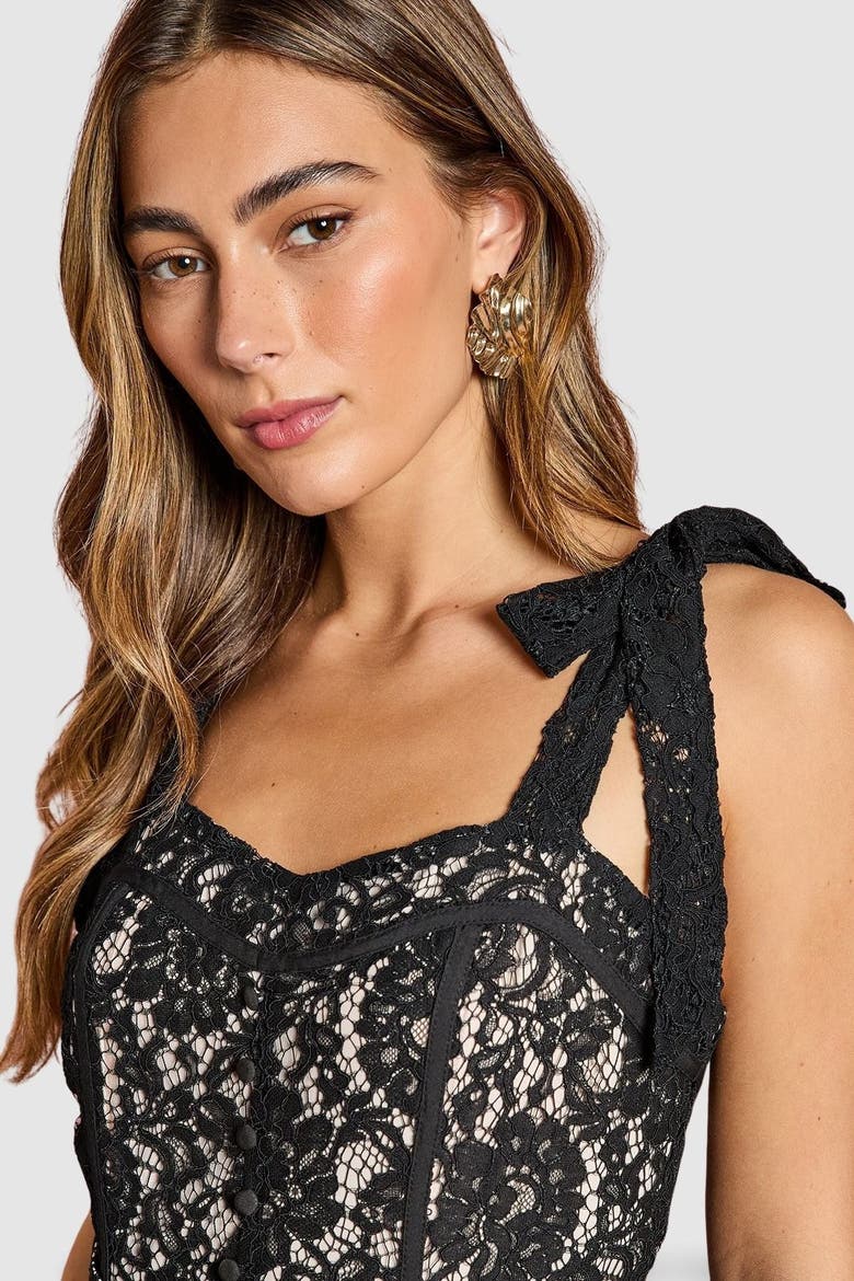 Lace Bow Shoulder Maxi Dress, Alternate, color, Black