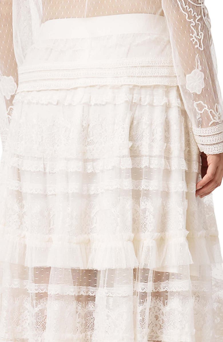 AllSaints Arlea Lace & Tulle Skirt, Alternate, color, Antique White