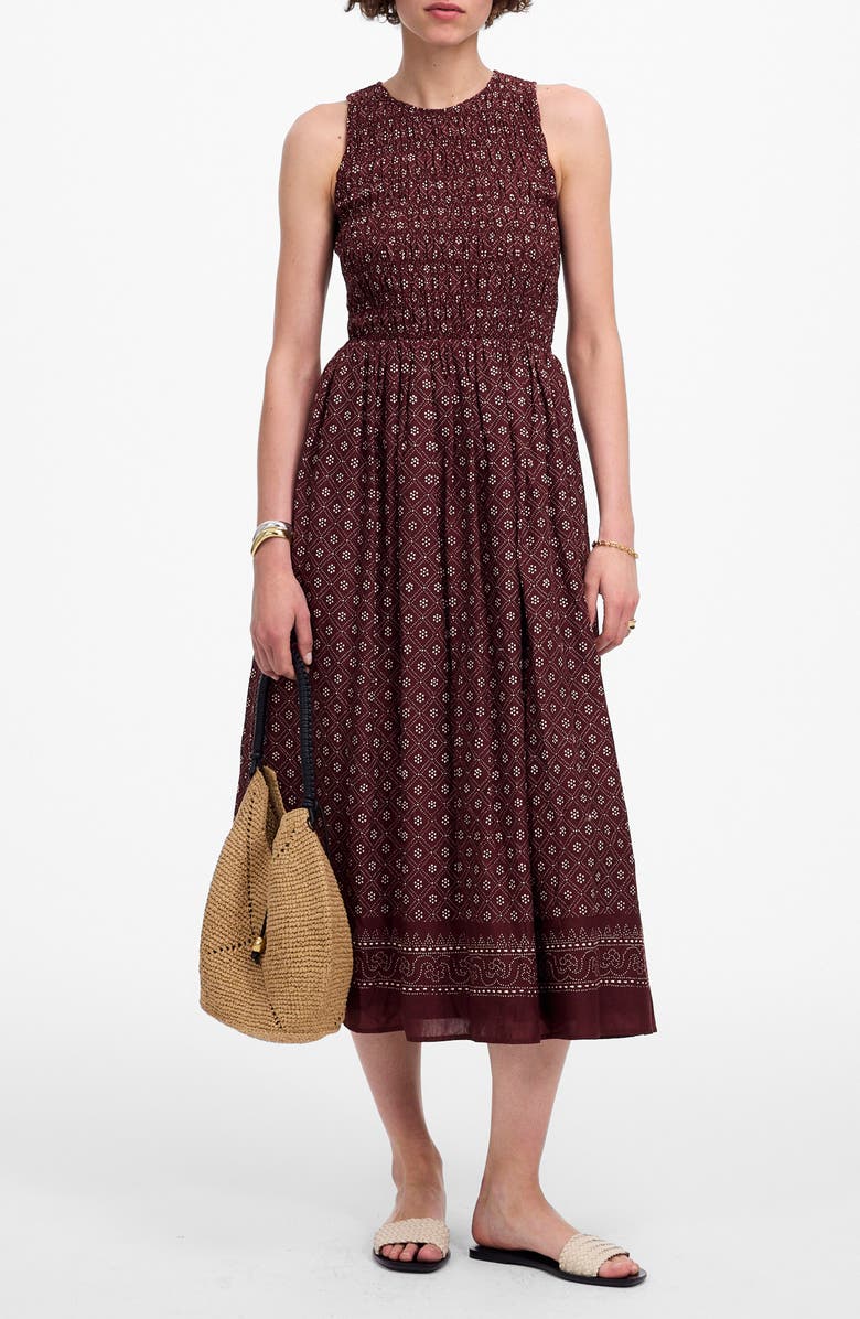 Madewell The Melody Smocked Cotton Midi Dress in Daisy Print, Main, color, Dusty Plum