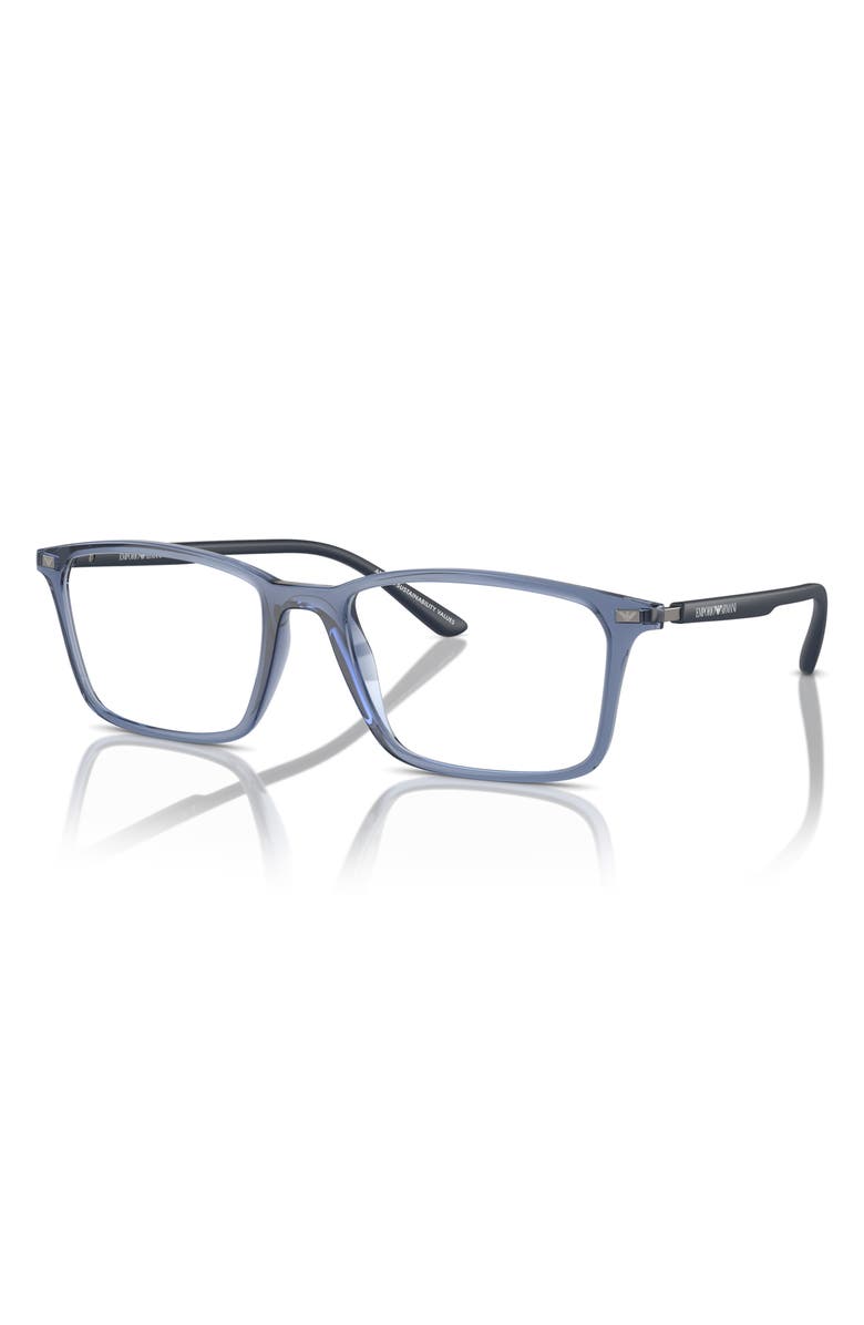 Emporio Armani 55mm Rectangle Optical Glasses, Alternate, color, Shiny Blue / Demo Lens