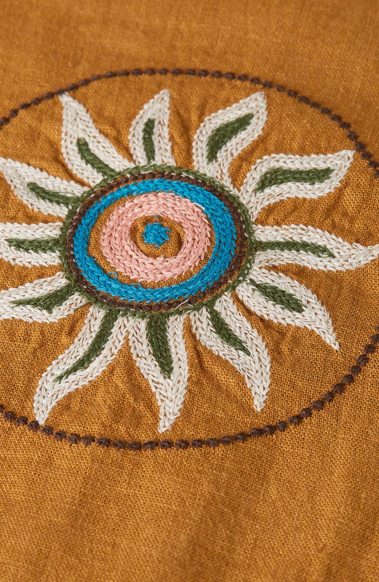 Scotch & Soda Embroidered Short Sleeve Linen Blend Button-Up Shirt, Alternate, color, Cathay Spice