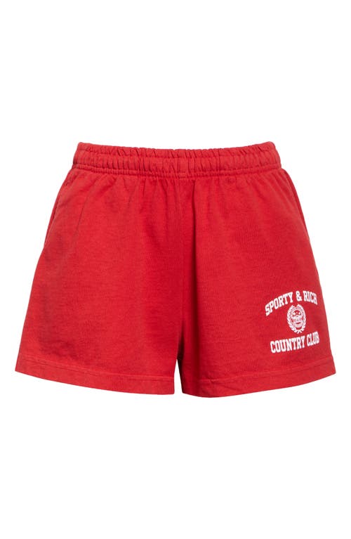Sporty And Rich Womens Ruby Varsity Crest Disco Two-slip-pockets Cotton-jersey Shorts In Medium Red