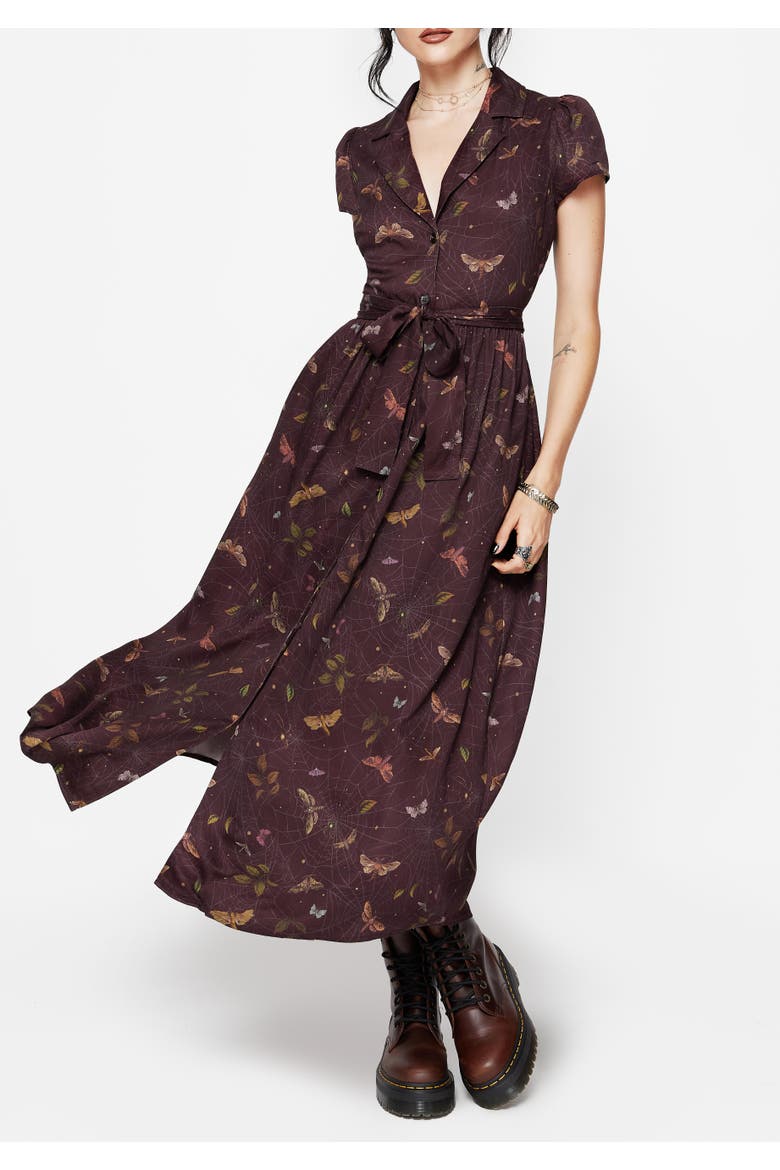 Celia Moth Printed Shirt Dress, Alternate, color, Dark Red