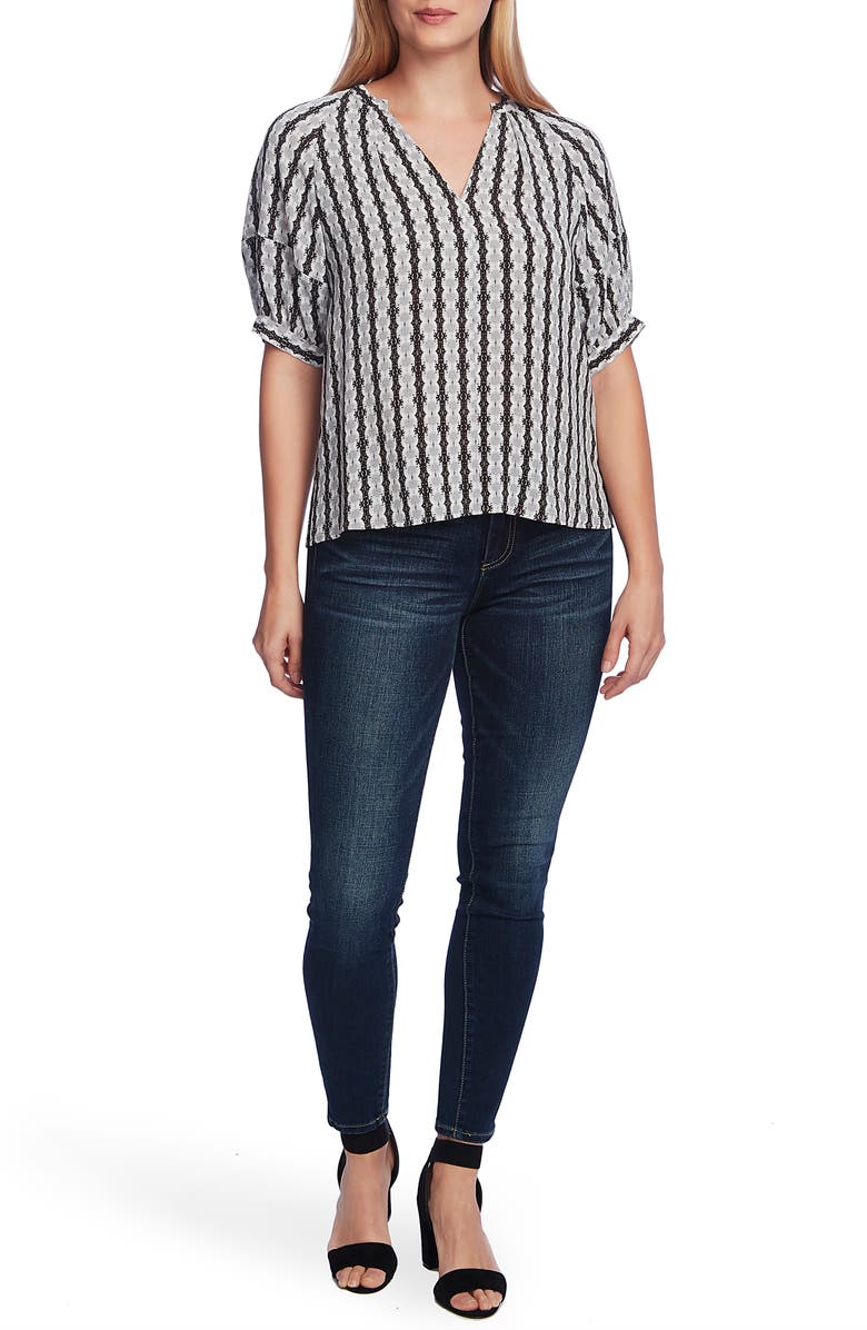 Vince Camuto Starburst Stripe Short Sleeve Blouse, Alternate, color,