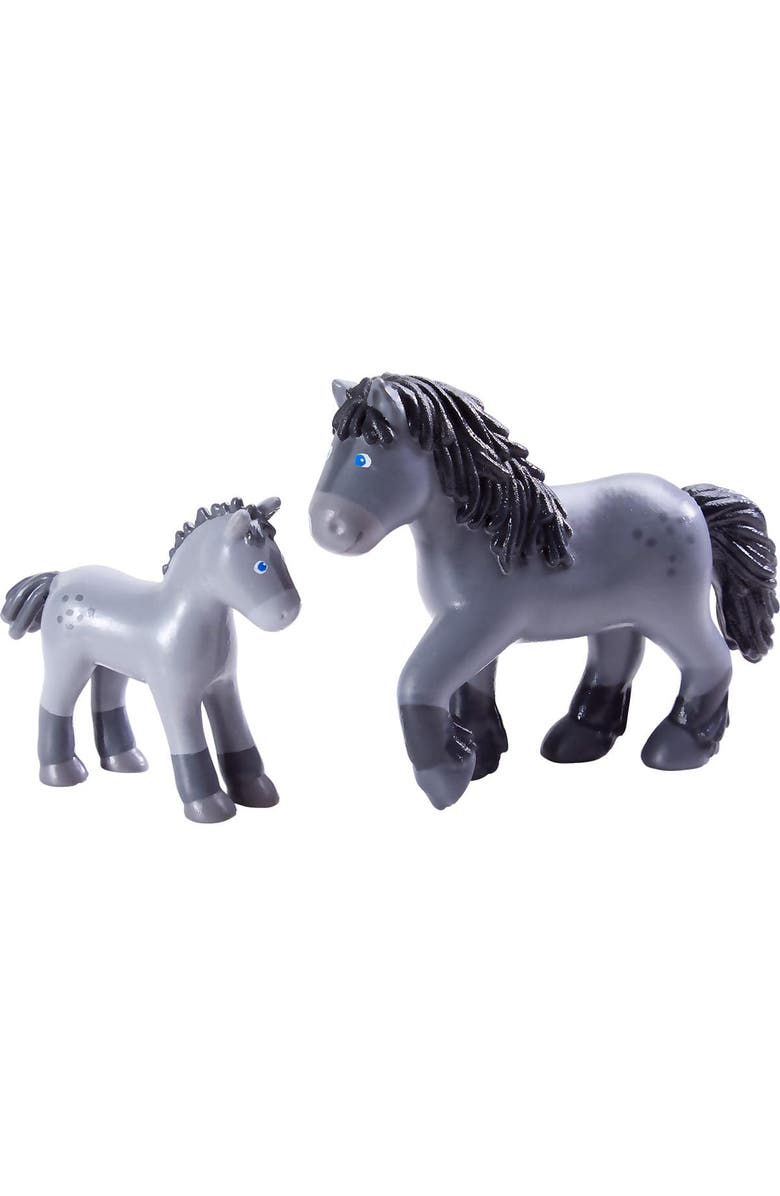 HABA Little Friends Momma and Baby Playset - Cassandra Horse and Cleo Foal Chunky Plastic Farm Animal Toy Figures, Main, color, Multi