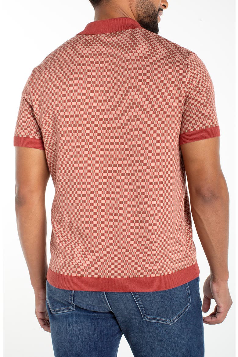Geo Pattern Johnny Collar Polo Sweater, Alternate, color, RUST TAN