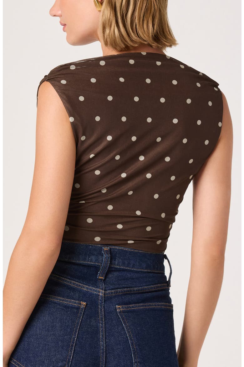 Claudia Polka Dot Surplice Bodysuit, Alternate, color, BROWN POLKA DOT