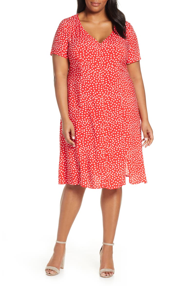 Adeline Polka Dot Empire Waist Dress, Main, color, RED/ MILK