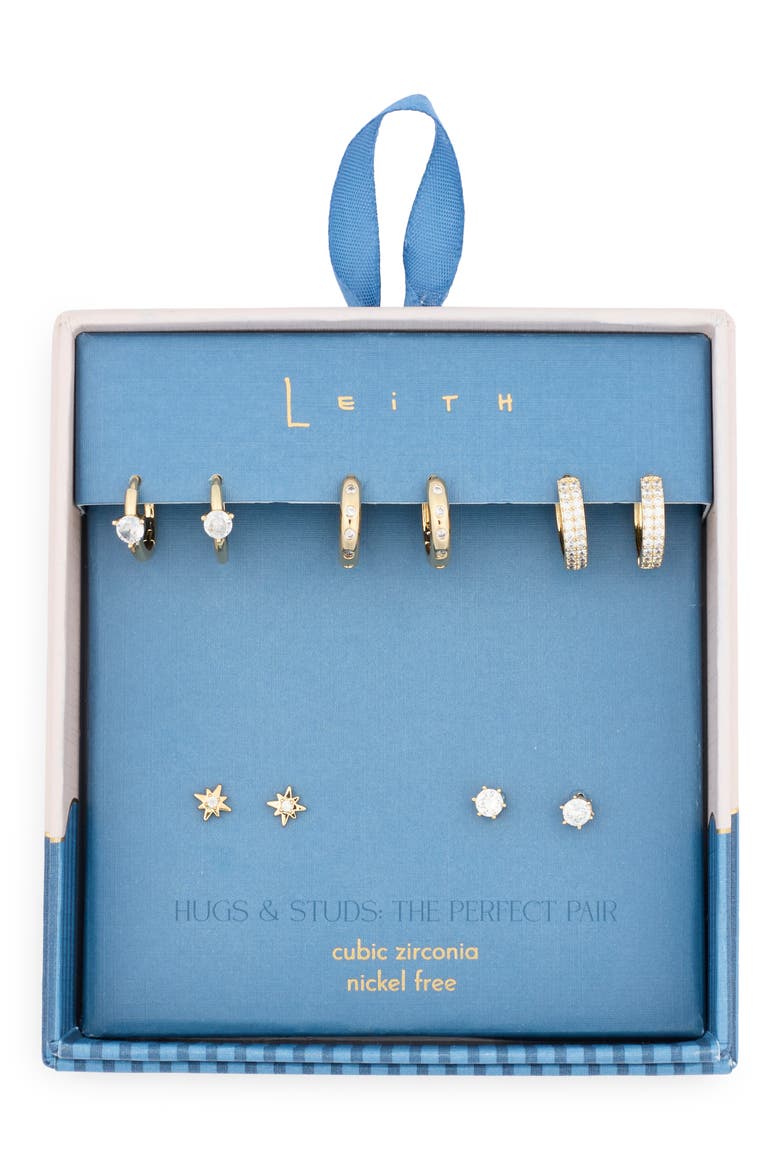 5-Pack Starburst Hugs & Studs Earrings Set, Main, color, CLEAR- GOLD