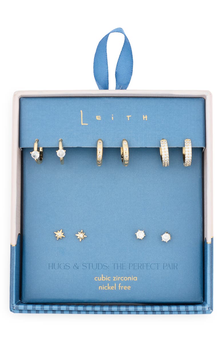 Leith 5-Pack Starburst Hugs & Studs Earrings Set, Main, color, Clear- Gold