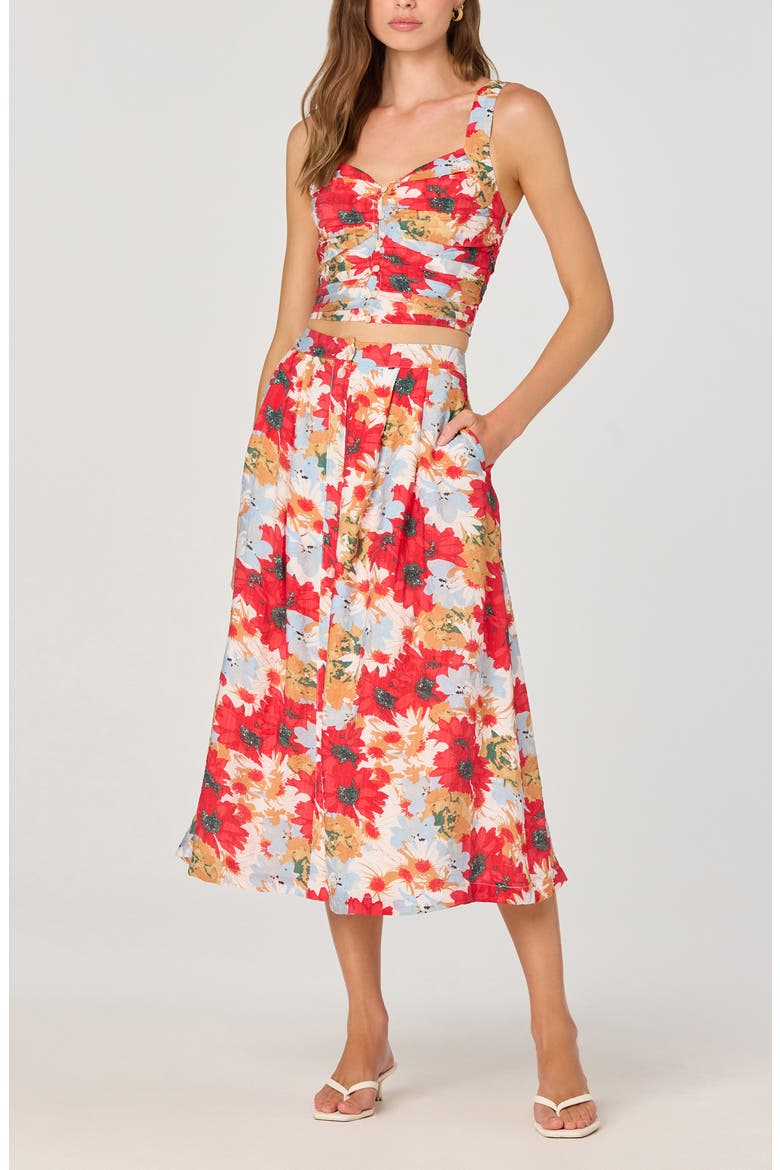 Floral Print Midi Skirt, Alternate, color, RED MULTI FLORAL