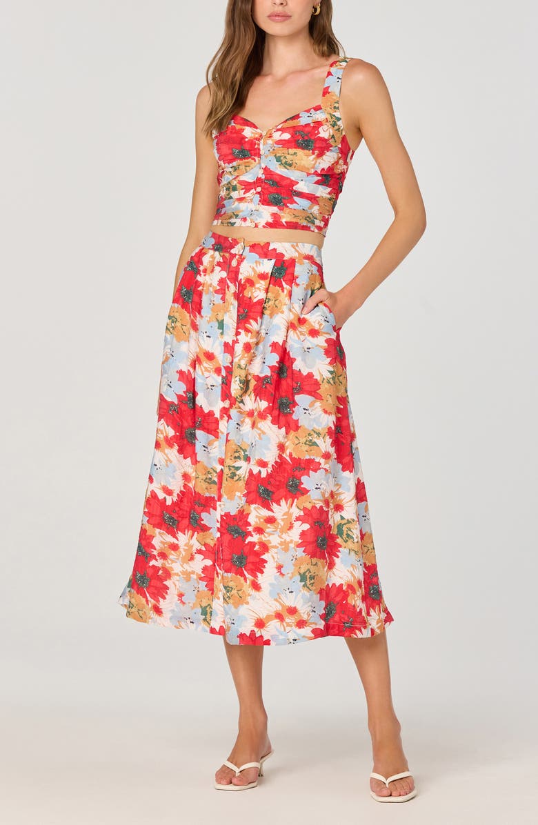 ASTR the Label Floral Print Midi Skirt, Alternate, color, Red Multi Floral