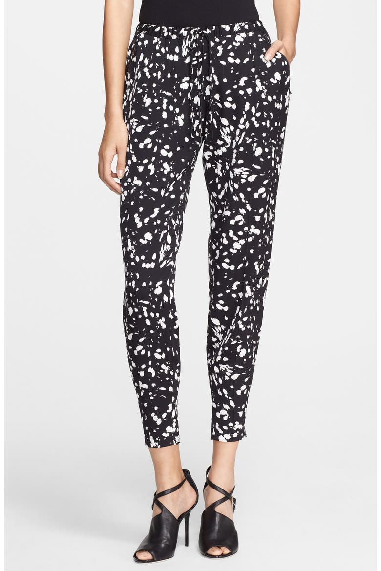 Drawstring Ankle Zip Silk Pants, Main, color, BLACK/ SWAN