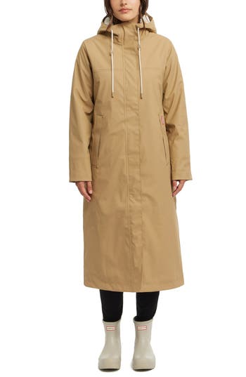 Hunter Sammy Waterproof Faux Fur Lined Hood Insulated Raincoat In Brown
