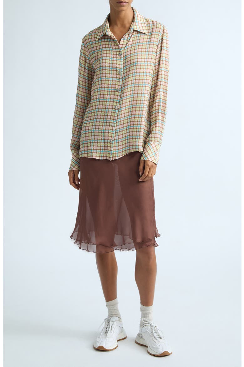 Lottie Check Crepe Button-Up Shirt, Alternate, color, PINK MULTI