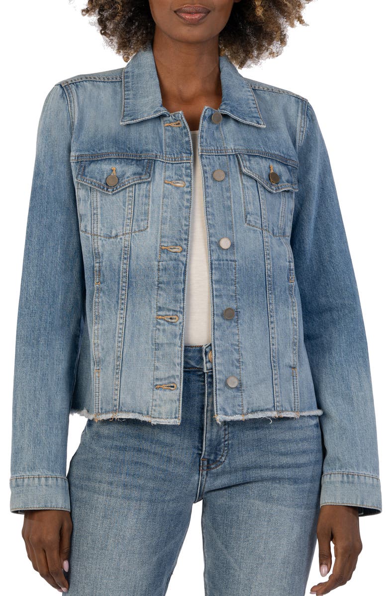 KUT from the Kloth Julia Raw Hem Denim Crop Trucker Jacket, Main, color,